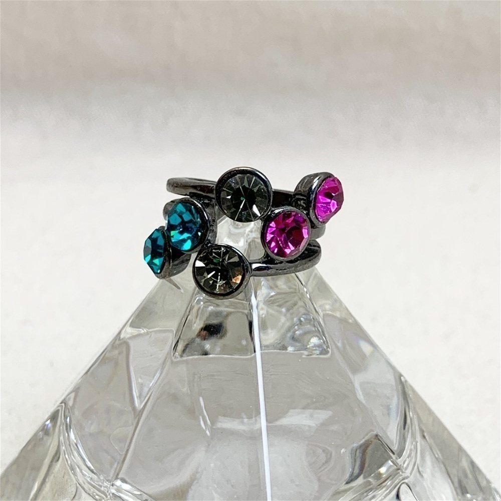 Gunmetal multi colored Fun Rhinestone Ring 7